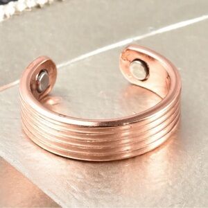 Magnetic By Design Striped Pattern Open Shank Open Ring in Rosetone (Sizes 6-8)